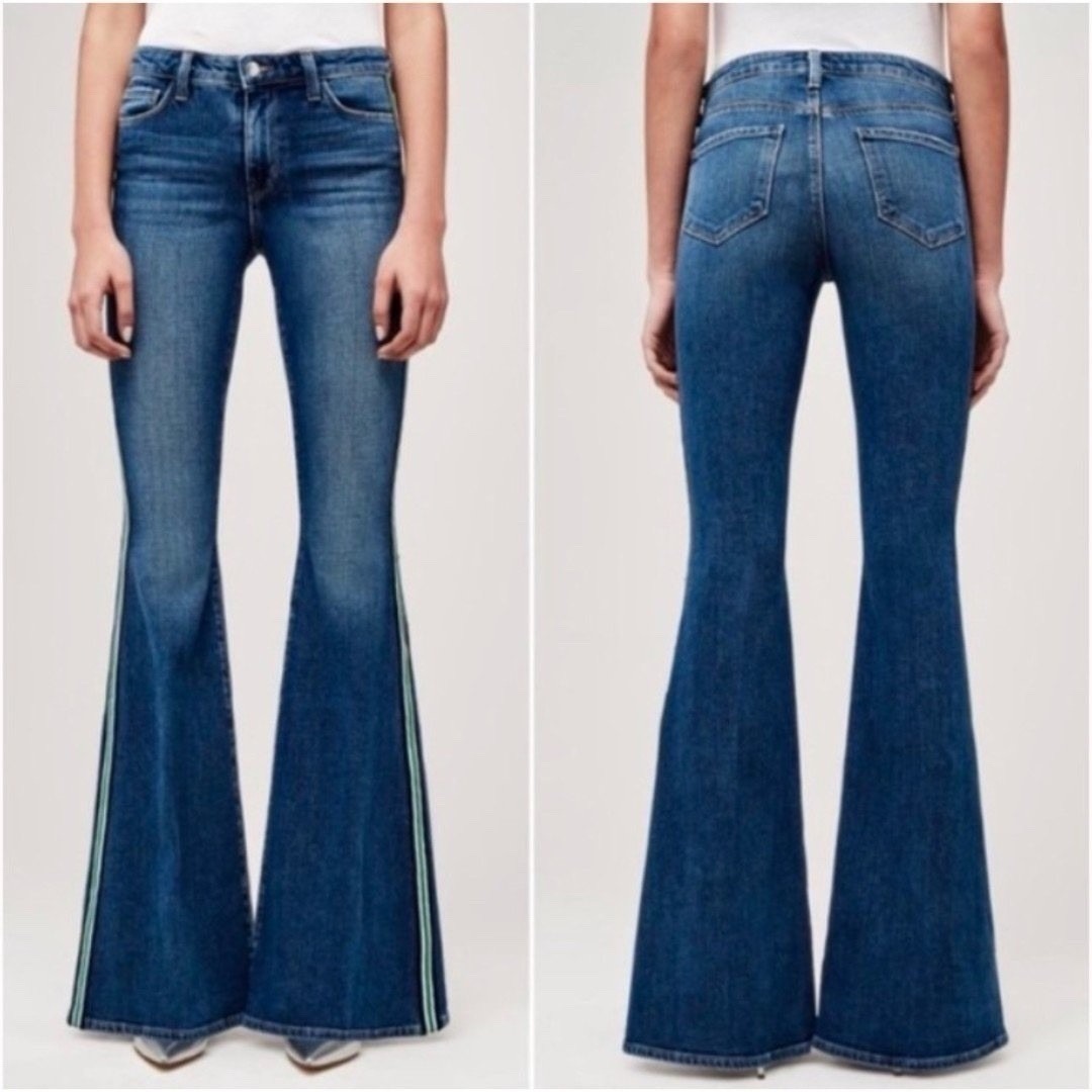L'agence Solana Bell Bottom Flare Jean Dark Denim Side Stripe Western Womens 24